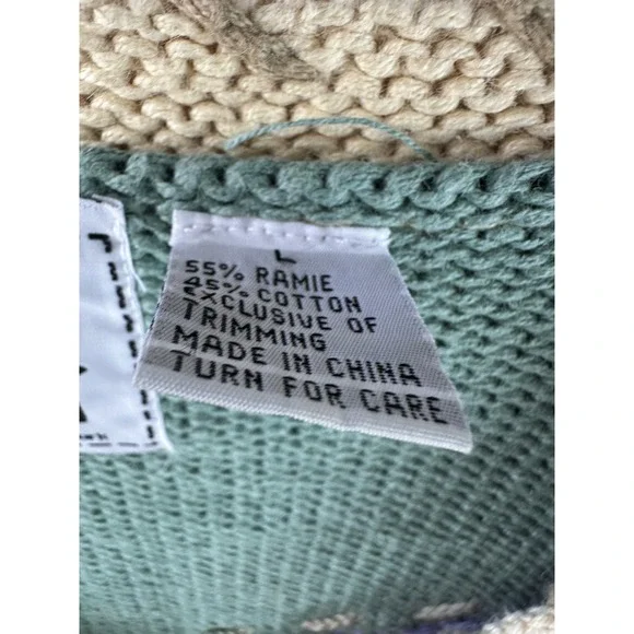 Storybook Knits Patchwork Spring Themed Cardigan Sweater Ramie Cotton Size Large - Picture 14 of 16